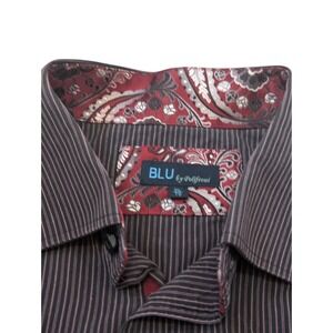 Blu By Polifroni Shirt Men's XL Long Sleeve Button Up Paisley Flip Cuff‎ Striped
